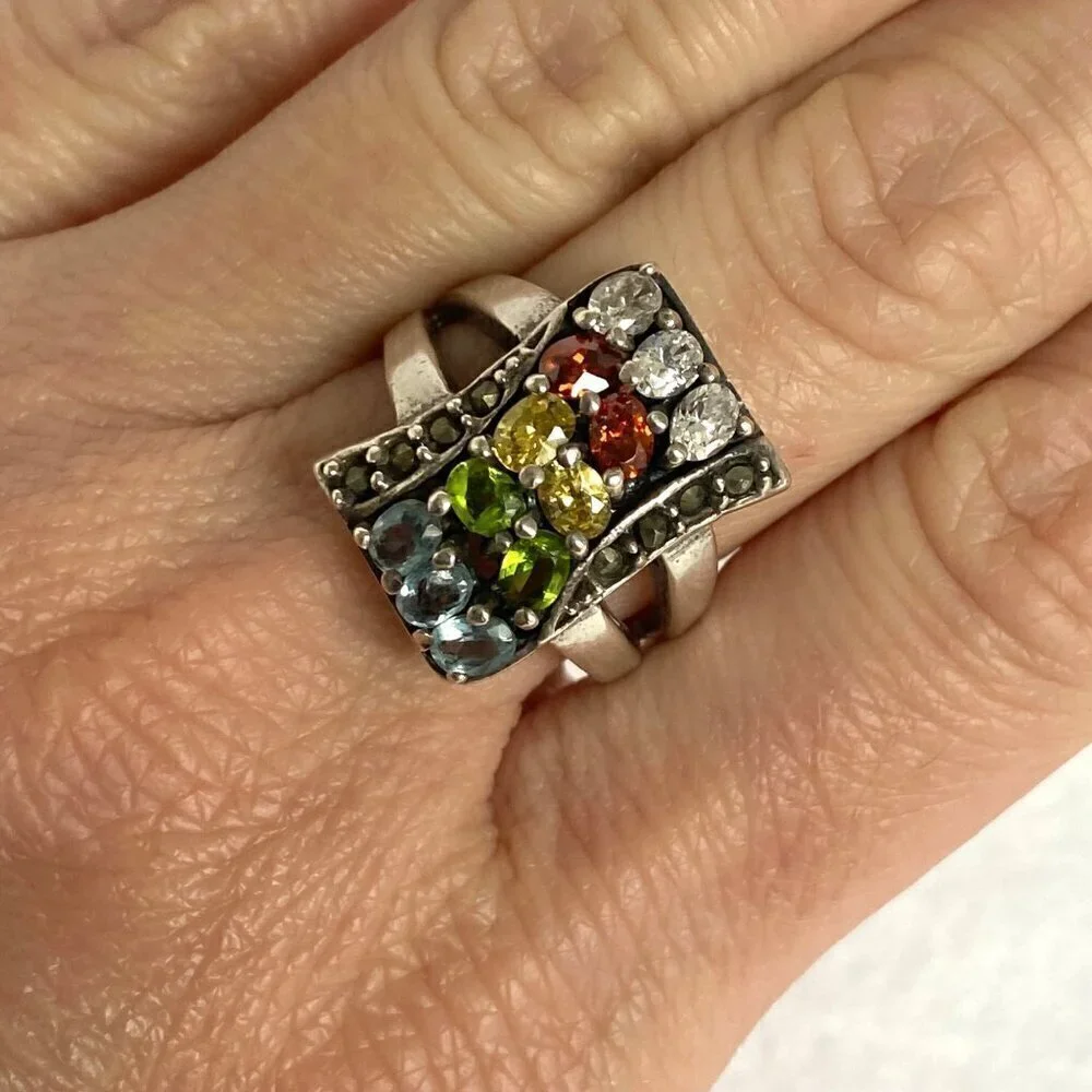 Sterling Silver 925 Multi Color Oval Cubic Zirconia CZ Ring Sz 7.75